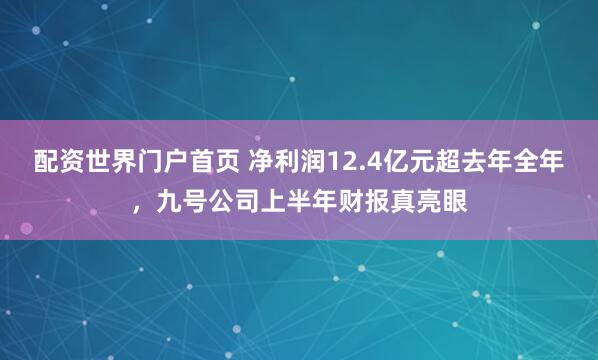配资世界门户首页 净利润12.4亿元超去年全年，九号公司上半年财报真亮眼